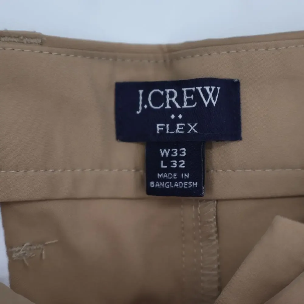 J. CREW Slim Fit Tech Chino Pants Dark Khaki Flex Zip Fly Mid Rise Men's 33X32